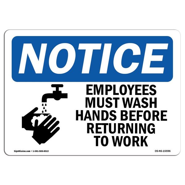 Signmission OSHA Sign, Employees Must Wash Hands Before Work, 7in X 5in Decal, 5" W, 7" L, Landscape OS-NS-D-57-L-15596